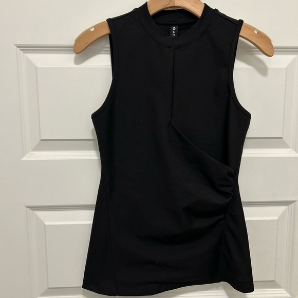 Athleta Bayview Textured Black Sleeveless High Neck Tank Rusched Side XS - Picture 2 of 8